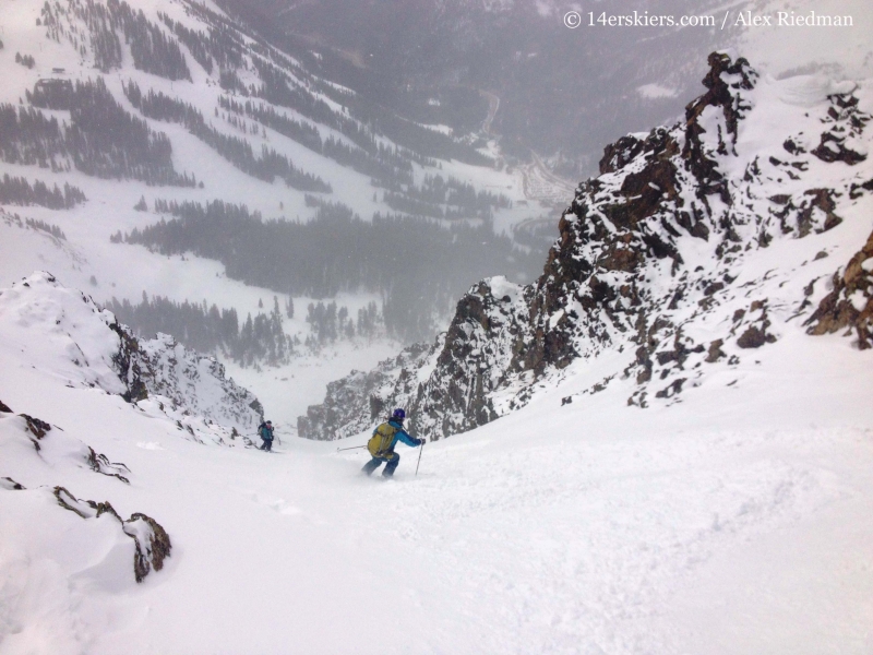 Brittany Konsella backcountry skiing on Shit for Brains Couloir