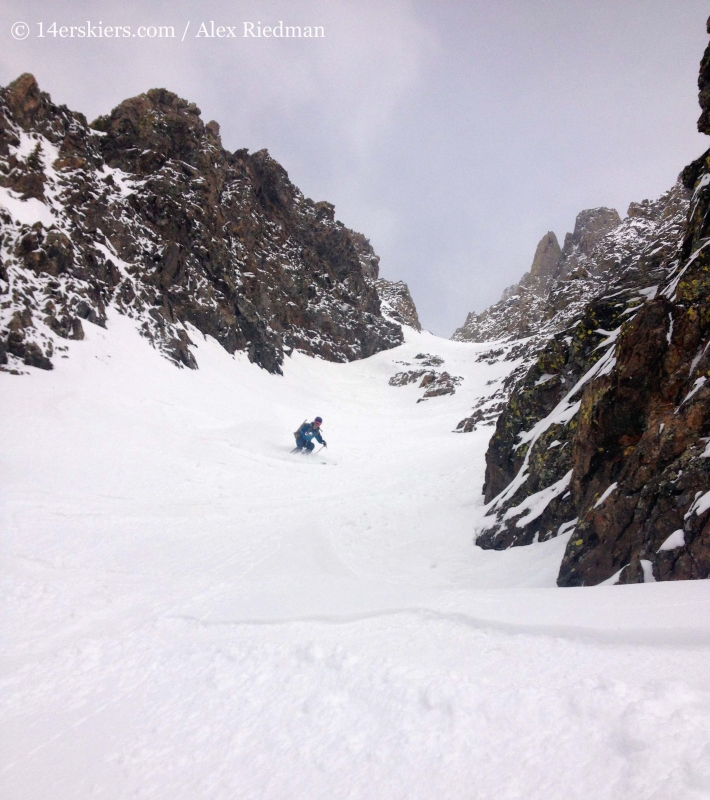 Brittany Konsella backcountry skiing on Shit for Brains Couloir