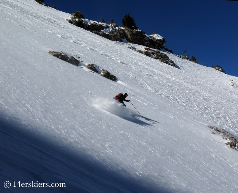 Larry Fontaine backcountry skiing Buffalo Mountain, Silver Couloir. 