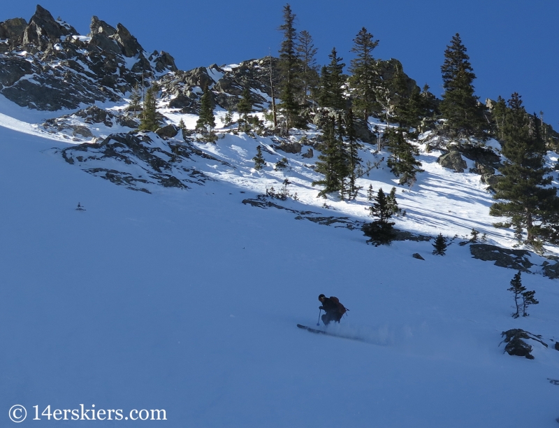 Larry Fontaine backcountry skiing Buffalo Mountain, Silver Couloir. 