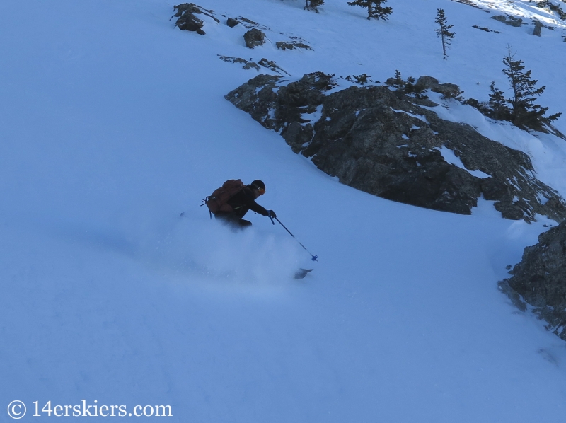 Larry Fontaine backcountry skiing Buffalo Mountain, Silver Couloir. 