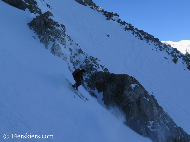 Larry Fontaine backcountry skiing Buffalo Mountain, Silver Couloir. 