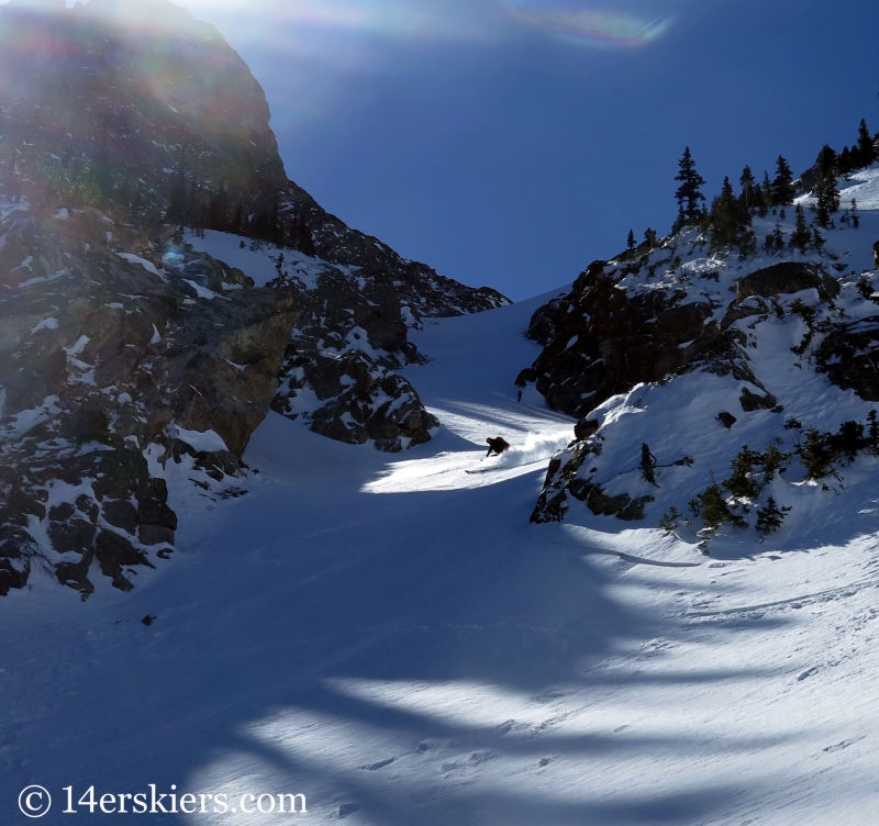 Larry Fontaine backcountry skiing Buffalo Mountain, Silver Couloir. 