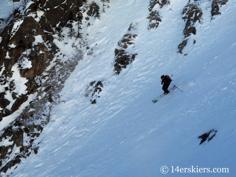 Larry Fontaine backcountry skiing Buffalo Mountain, Silver Couloir. 