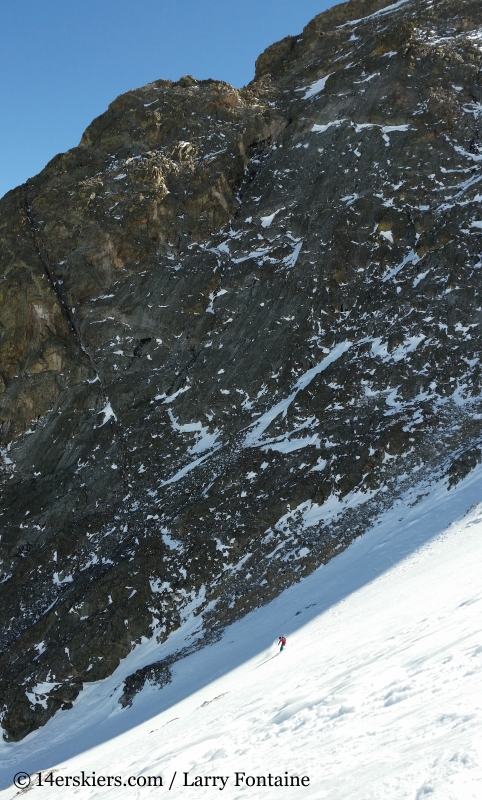 Brittany Konsella backcountry skiing Buffalo Mountain, Silver Couloir.  