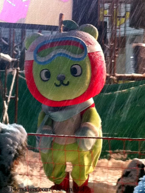 Snow festival mascots are always unique while skiing in Japan.