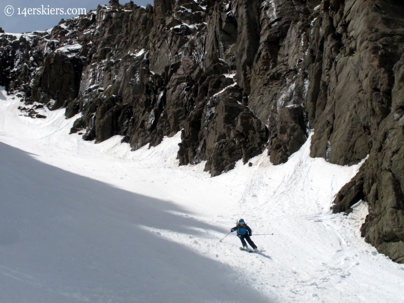 Brittany skiing the Sneffels Snake Couloir