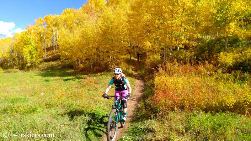 Brittany Walker Konsella & Ann Driggers mountain biking in Snowmass, CO.