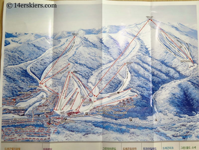 Trail Map of YongPyong, South Korea skiing.