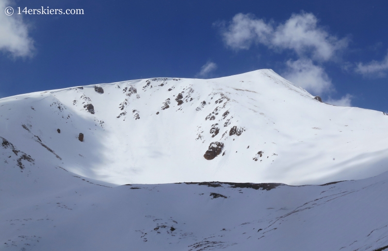 Backcountry skiing the east cirque on Square Top Mountain. 