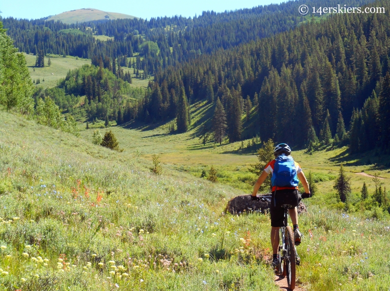 Heather McDowell mountain biking Upper Cement Creek Trail near Crested Butte