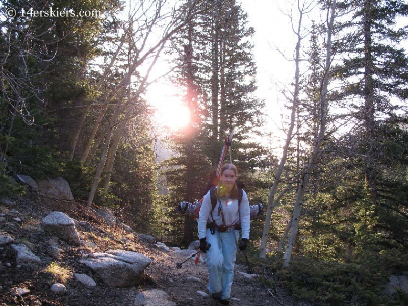 Hiking Brown's Creek to ski Tabeguache. 