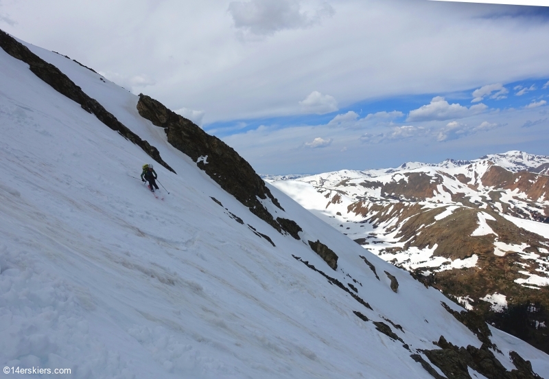 Backcountry skiing the Emperor Couloir on Torreys Peak