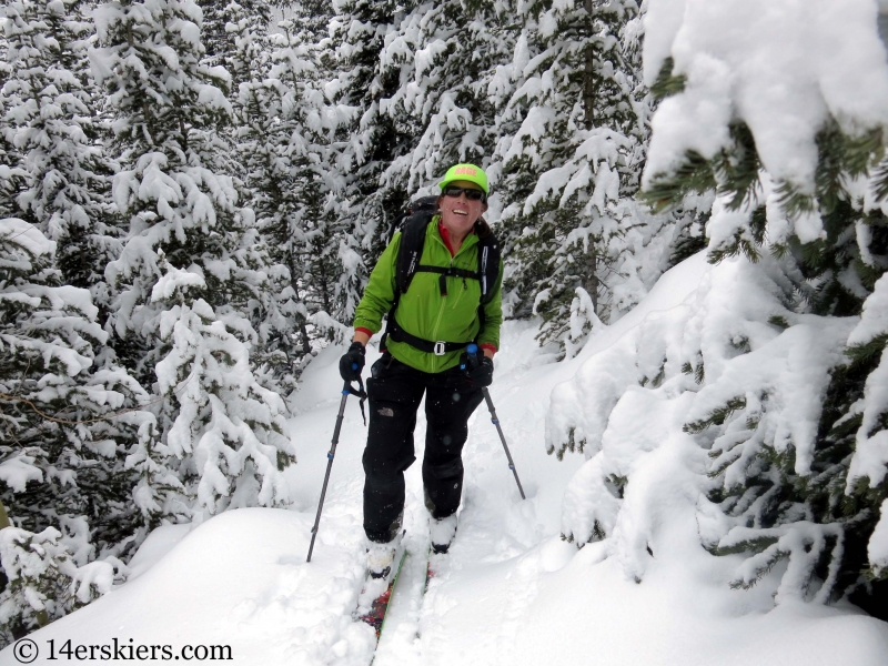 Susan Mol backcountry skiing on Mount Trelease