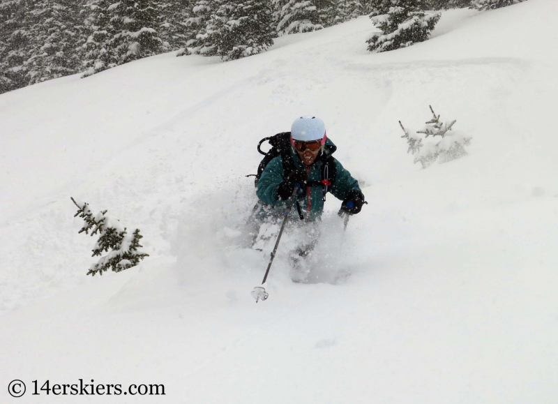 Susan Mol backcountry skiing on Mount Trelease.