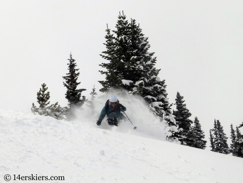 Susan Mol backcountry skiing on Mount Trelease