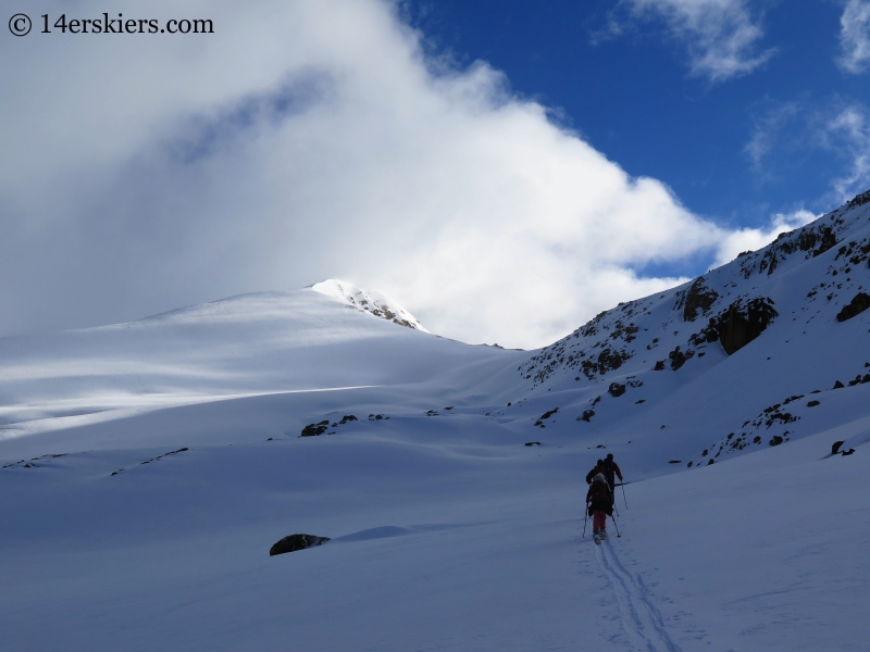 Skinning to go backcountry skiing on Twining Peak. 