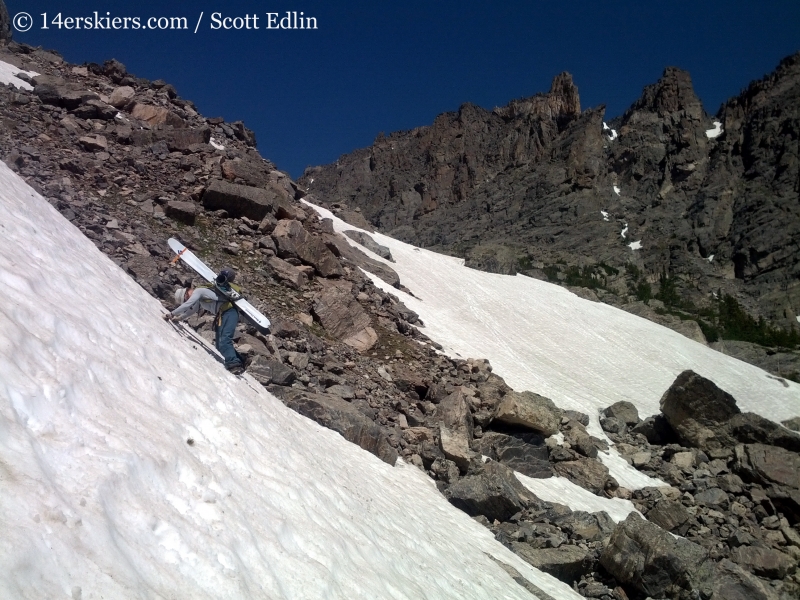 Downclimbing on Tyndall Gorge in Rocky Mountain National Park. 