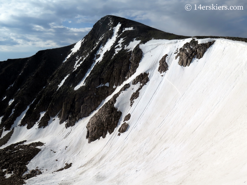 Tyndall Couloir and Glacier with Hallett Peak rising above. 