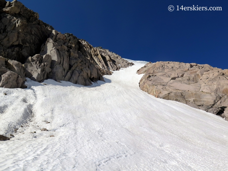 Backcountry skiing on Tyndall Couloir