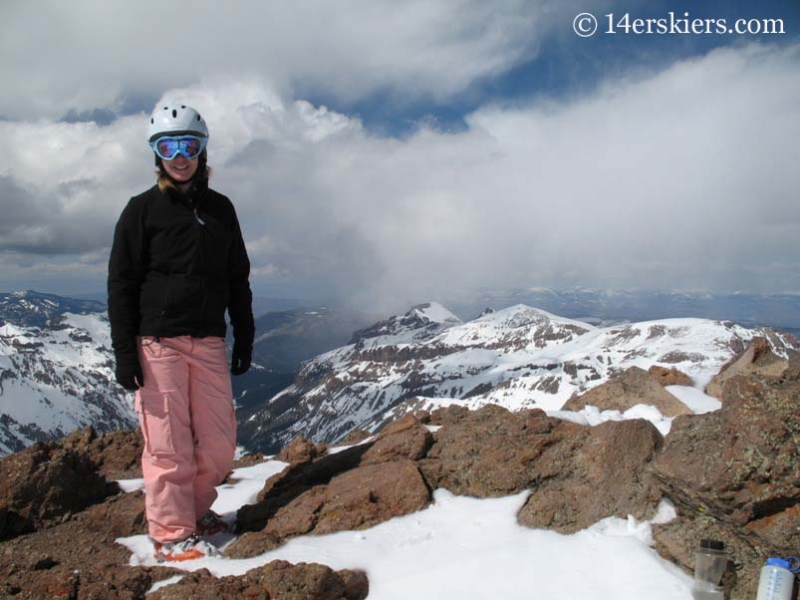 Brittany Walker Konsella getting ready to backcountry ski on Uncompahgre Peak. 