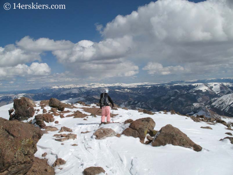 Brittany Walker Konsella skiing Uncompahgre Peak from the summit. 