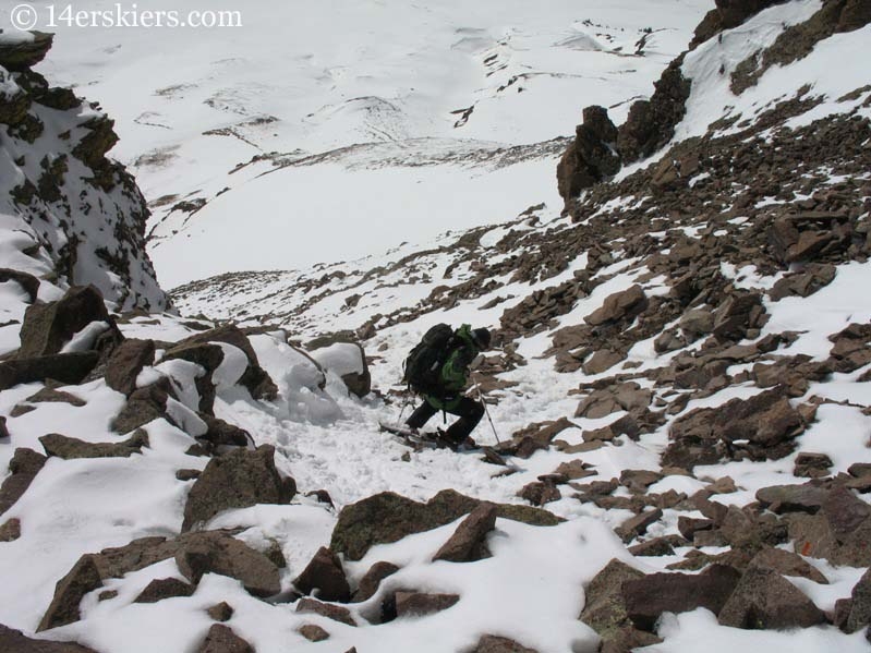 Frank Konsella making his way down Uncompahgre Peak. 