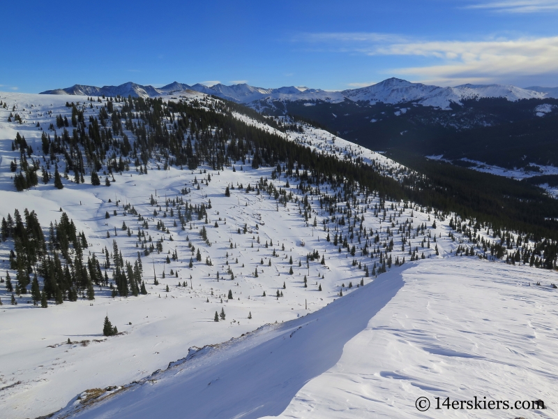 Backcountry skiing on Uneva Peak. 