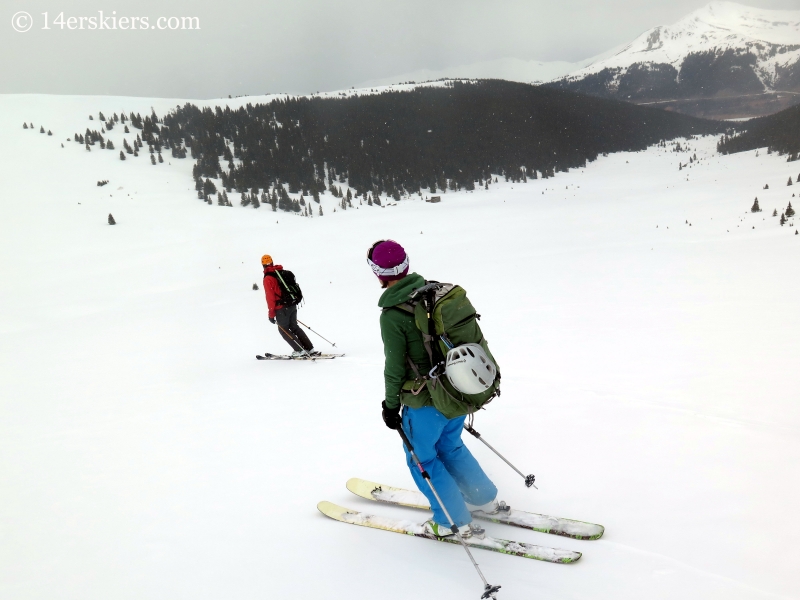 Skiing down Mayflower Gulch. 