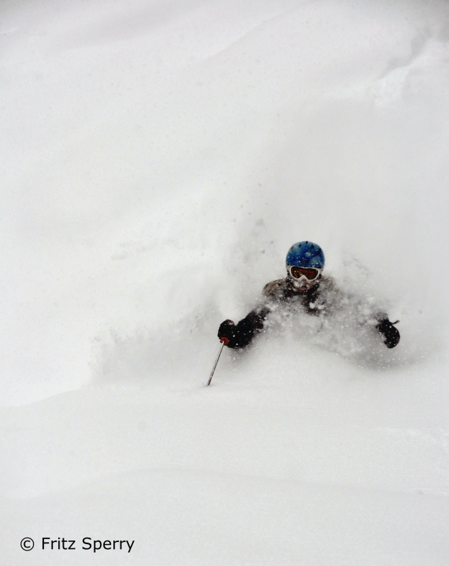 Deep powder skiing at Wolf Creek ski area in Colorado.