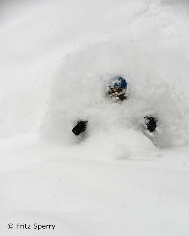 Deep powder skiing at Wolf Creek ski area in Colorado.