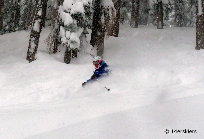 Deep powder skiing at Wolf Creek ski area in Colorado.