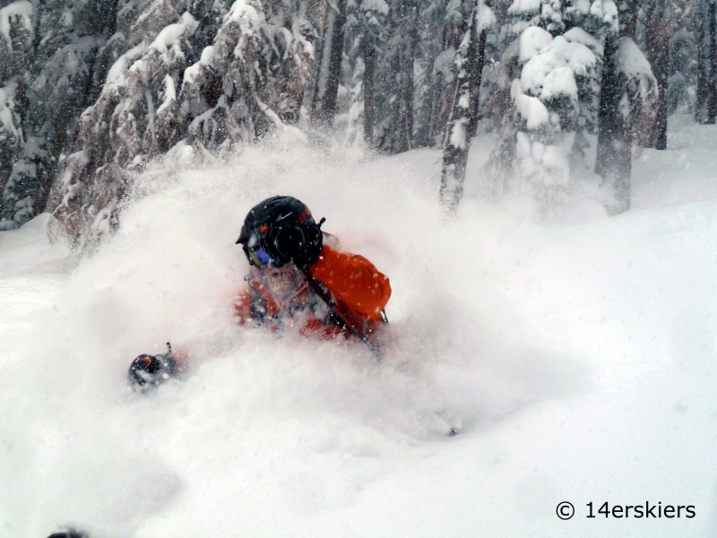 Deep powder skiing at Wolf Creek ski area in Colorado.