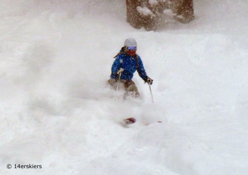 Deep powder skiing at Wolf Creek ski area in Colorado.