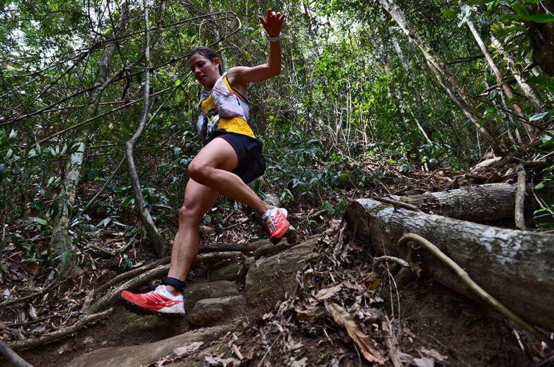 Stevie Kremer running in Rio de Janeiro, Brazil as part of the Rockyman Multi Sport Challenge.  