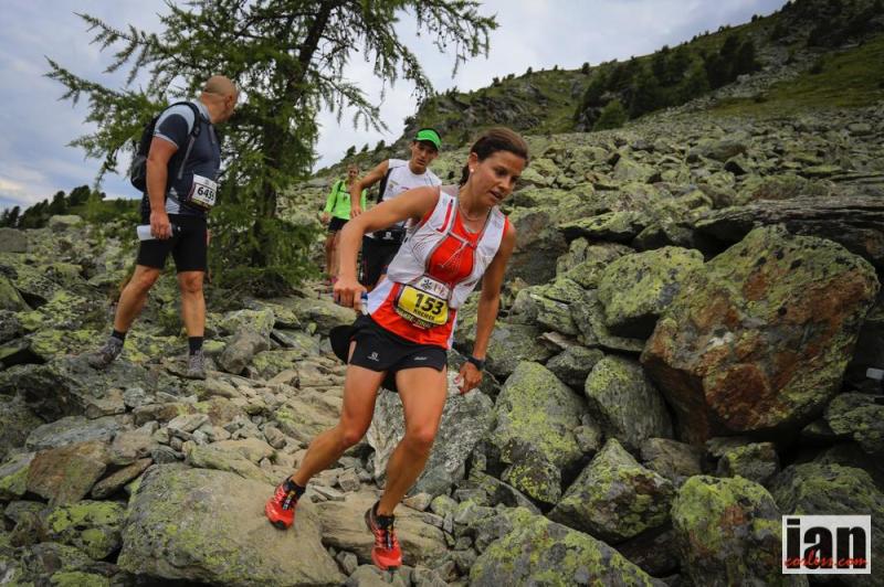 Stevie Kremer pushing it hard during a 32 km race in Sierre-Zinal, Switzerland, part of the  international Sky Running Series.  