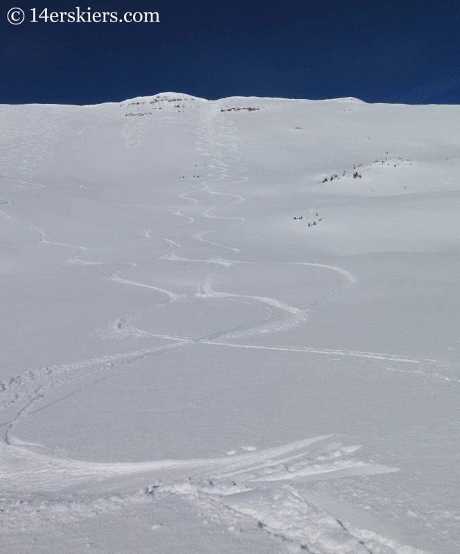 Tracks on Red Lady bowl while backcountry skiing in Crested Butte. 