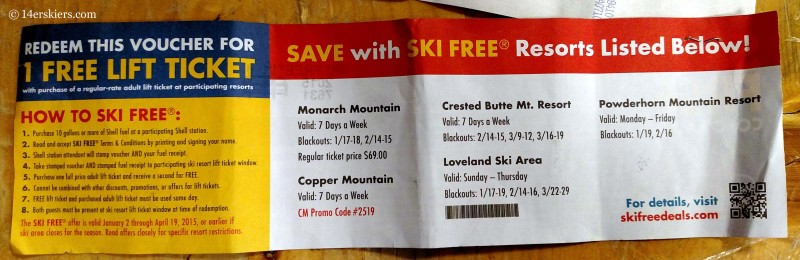 The front of the Ski Free voucher. 