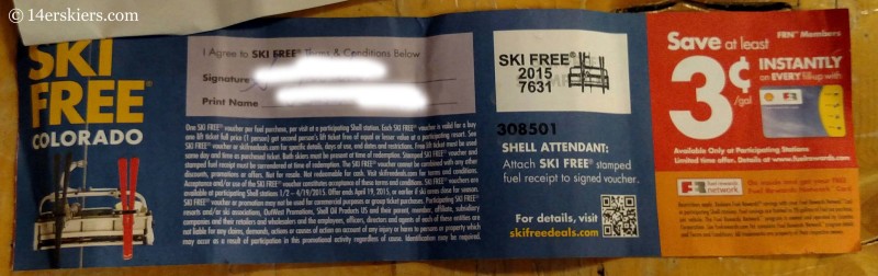 Back of the Ski Free voucher.