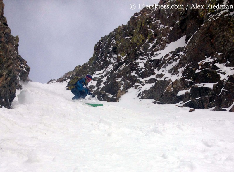 Brittany Konsella backcountry skiing on Shit for Brains Couloir