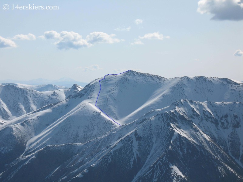 Backcountry ski line on Redcloud