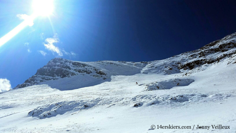 Brittany Walker Konsella backcountry skiing in Crested Butte on Halloween.