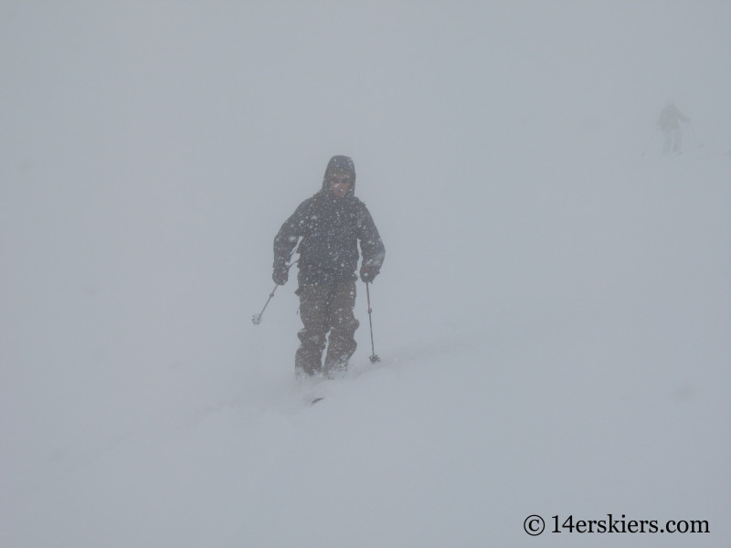 Backcountry skiing on Culebra Peak.