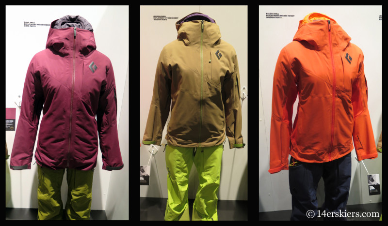 The Black Diamond Women's Zone jacket & pant, Mission jacket & pant, and the Recon jacket with the Mission pant.