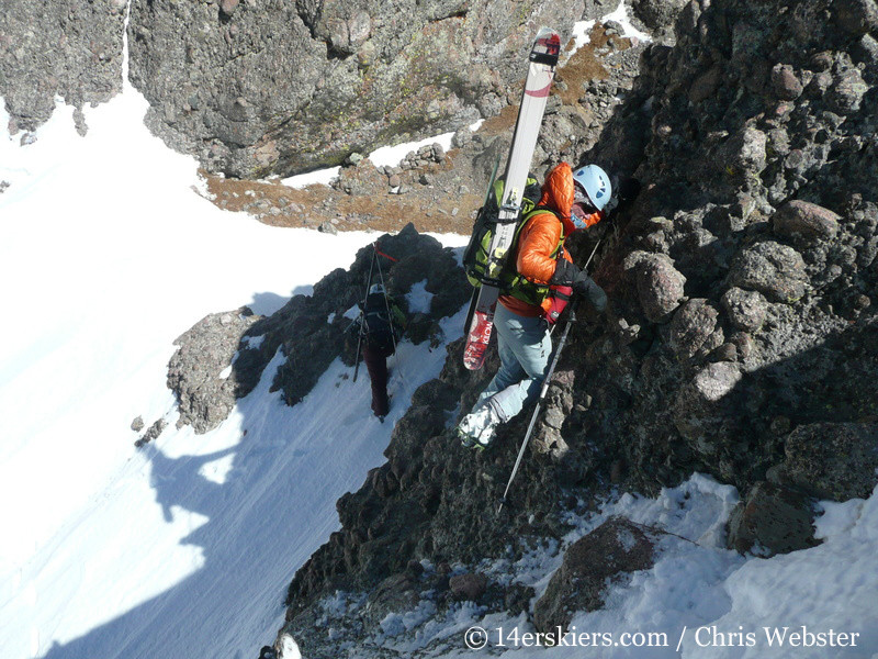 Pam Rice climbing Crestone Needle