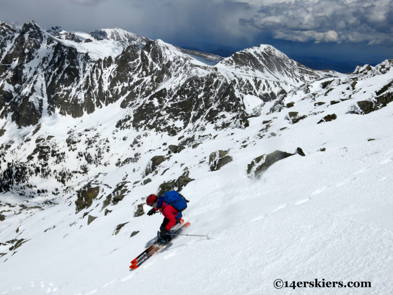 Brittany Konsella backcountry skiing on North Arapahoe Peak in the Indian Peaks Wilderness.