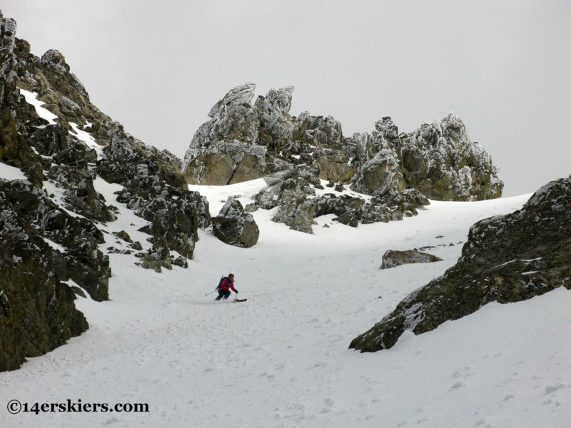 Brittany Konsella backcountry skiing Northstar Couloir on North Arapahoe Peak.