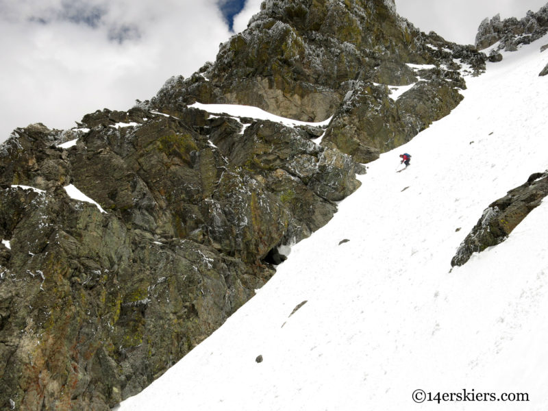 Brittany Konsella backcountry skiing Northstar Couloir on North Arapahoe Peak.