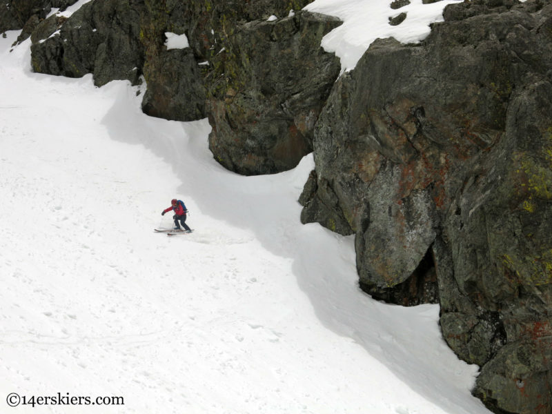 Brittany Konsella backcountry skiing Northstar Couloir on North Arapahoe Peak.