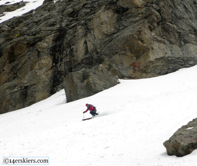 Brittany Konsella backcountry skiing Northstar Couloir on North Arapahoe Peak.